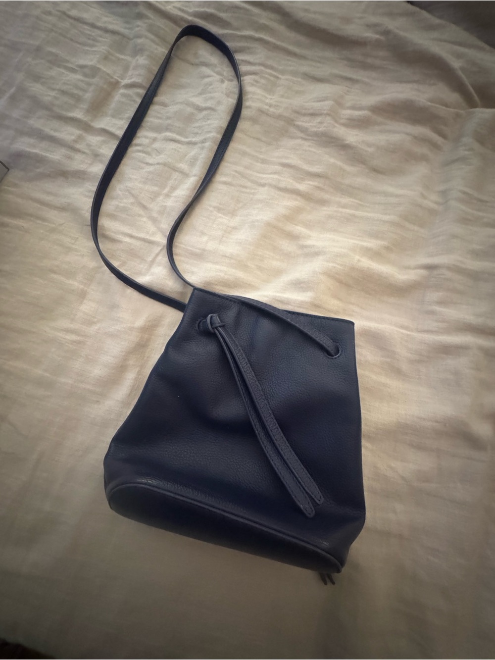 Lucky Brand Classic Navy Blur Leather Drawstring Crossbody Bag